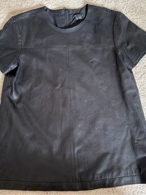 Theory Black Short-Sleeve Leather Top